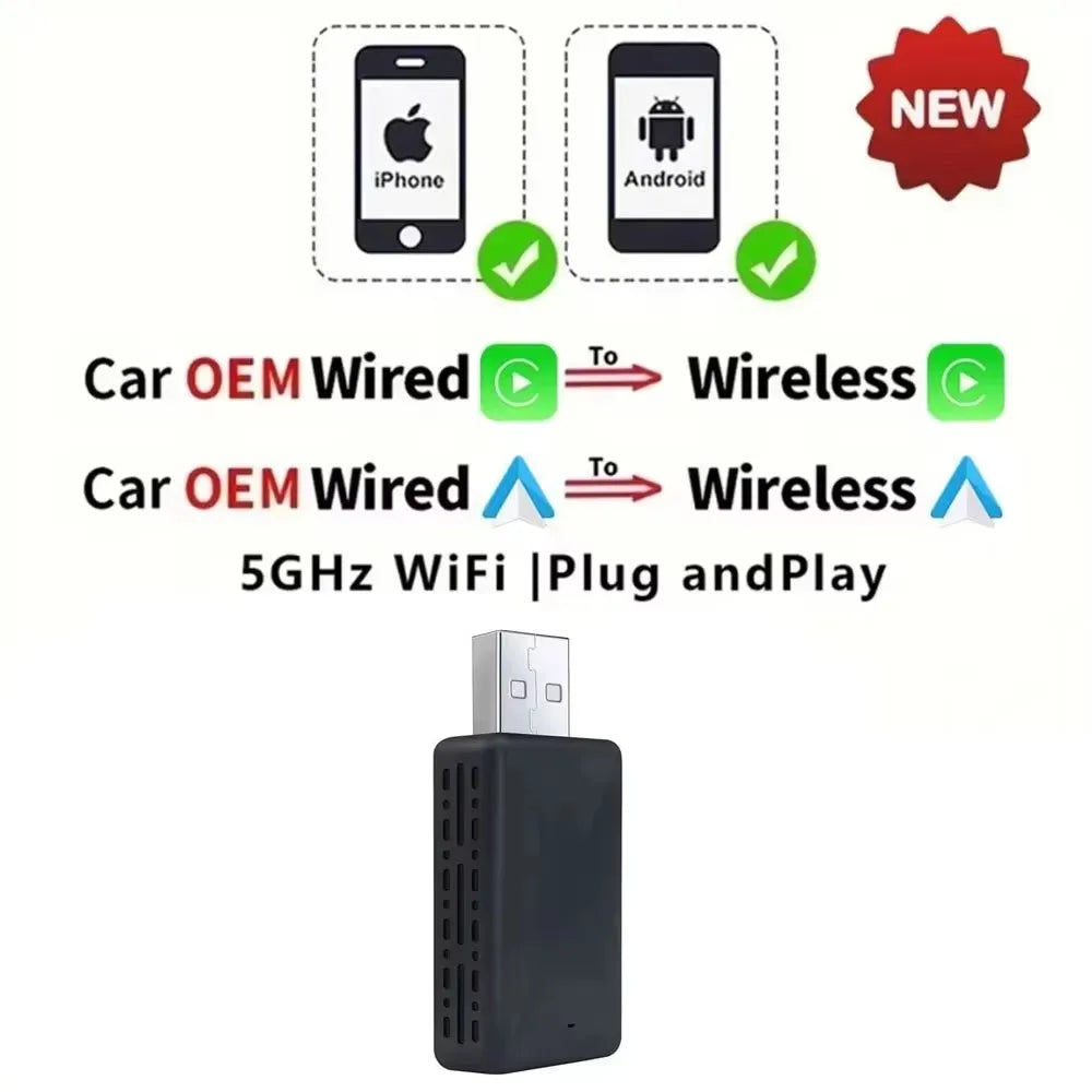 Adaptateur CarPlay & Android Auto Sans Fil 2-en-1