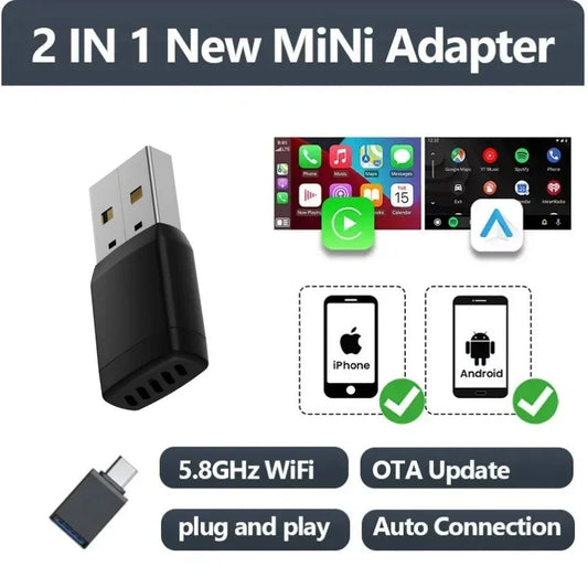 Adaptateur CarPlay & Android Auto Sans Fil 2-en-1